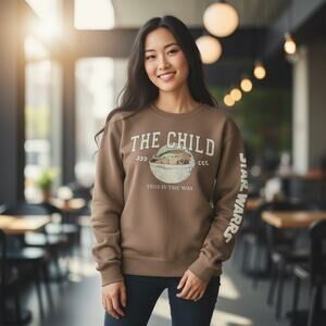 Star Wars Mandalorian The Child Baby Yoda Brown Crewneck Sweatshirt Size M